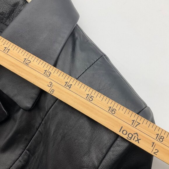 VTG Accent Women MediumBlack Leather Blazer Jacket Soft Minimalist Old Money - Picture 6 of 14